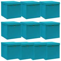Opbergboxen met deksel 10 st 32x32x32 cm stof babyblauw