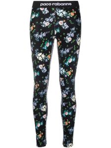 Rabanne legging fleuri à taille logo - Noir