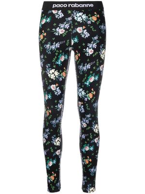 Rabanne legging fleuri à taille logo - Noir