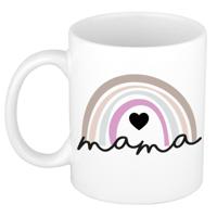 Bellatio Decorations Cadeau koffie/thee mok voor mama - wit met regenboog - pastel - Moederdag   -
