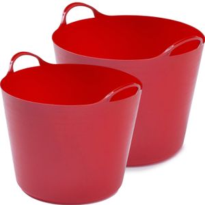 Flexibele emmers - 2x stuks - 14 liter en 26 liter - rood