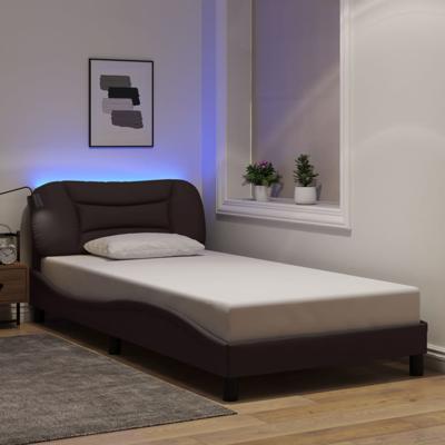 Bedframe met LED zonder matras 100x200 cm stof donkerbruin