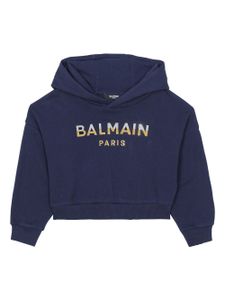 Balmain Kids hoodie en coton à logo imprimé - Bleu