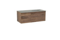Balmani Forma zwevend badmeubel 120 x 55 cm amerikaans notenhout met Tablo Arcato asymmetrisch rechtse wastafel in solid surface steengrijs Horizontale symmetrische rechte ribbel