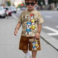 Boys' Cartoon Bear Print Short Sleeve Shirt and Shorts Set Multicolor-3 / 4Y