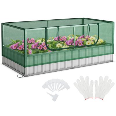 174 x 90 x 70cm Minikas en Verhoogd Tuinbed Plantenbak met Oprolbare Deur 8 T-Tags en een Paar Handschoenen Rechthoekige Buitenbak