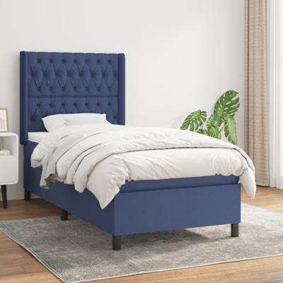 Boxspring met matras stof blauw 90x200 cm