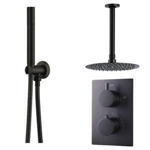 Regendouche set SaniClear Nero | Inbouw | Thermostaatkraan | 2-weg | Rond | Zwart mat