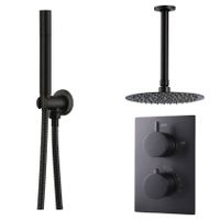 Regendouche set SaniClear Nero | Inbouw | Thermostaatkraan | 2-weg | Rond | Zwart mat