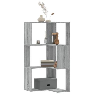 Boekenkast 3-laags hoek 50x50x102 cm bewerkt hout grijs sonoma
