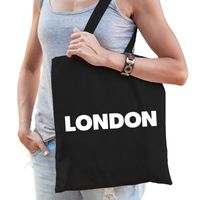 Londen schoudertas zwart katoen met London bedrukking   - - thumbnail