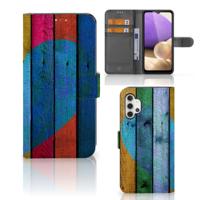 Samsung Galaxy A32 4G | Book Style Case | Wood Heart - Cadeau voor je Vriend Samsung Galaxy A32 4G | Book Style Case | Wood Heart - Cadeau voor je Vriend