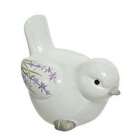Decoratie dieren beeld vogel wit met lavendel bloemen met staart omhoog 9 cm - thumbnail