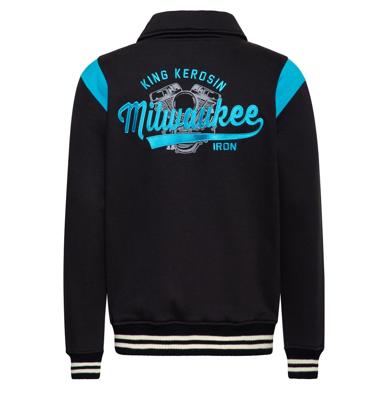 King Kerosin Milwaukee College Jacket With Collar Black & Blue -M