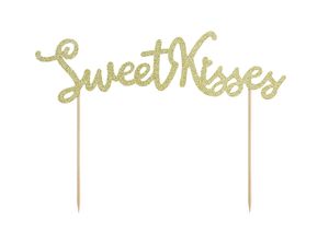 Cake Topper 'Sweet Kisses' Glitter Goud