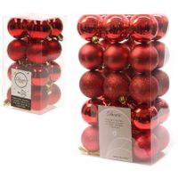 Kerstversiering kunststof kerstballen rood 4-6 cm pakket van 46x stuks - thumbnail