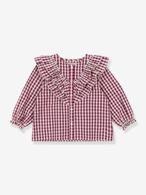 Blouse met ruches voor meisjes met ruitjesmotieven KONGES SLOJD rood