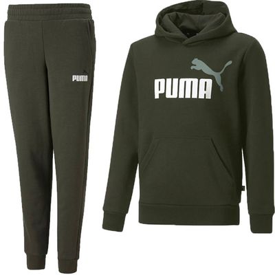 PUMA Essentials+ 2 Big Logo Trainingspak Kids Donkergroen Wit PUMA Essentials+ 2 Big Logo Trainingspak Kids Donkergroen Wit