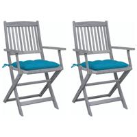Tuinstoelen 2 st inklapbaar met kussens massief acaciahout