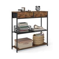 Smalle consoletafel met stoffen lades, Vintagebruin-Zwart