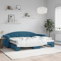 Slaapbank met onderschuifbed 80x200 cm fluweel blauw