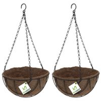 2x stuks metalen hanging baskets / plantenbakken zwart met ketting 25 cm - hangende bloemen