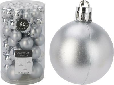 60 onbreekbare kerstballen zilver