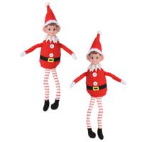 Elf kerst knuffeltjes - 2x - 35 cm - pluche - rood - kerstknuffel elf - thumbnail