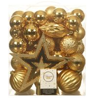 Set van 55x stuks kunststof kerstballen incl. ster piek goud