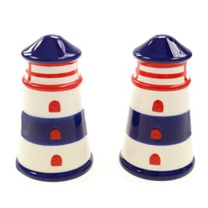 Peper en zout stel - vuurtorens - keramiek - cadeau setje - blauw/wit