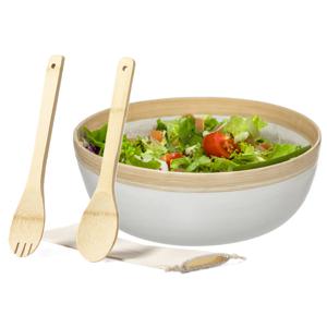 Secret de Gourmet Slakom/schaal met slacouvert - Bamboe - D30 cm - Saladeschalen