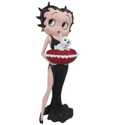 Betty Boop Met Rode Glitter Kussen Box (Zwarte Jurk) 36.5cm