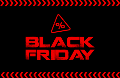 Black Friday zwart vinyl tapijt rode letters