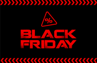 Black Friday zwart vinyl tapijt rode letters Black Friday zwart vinyl tapijt rode letters