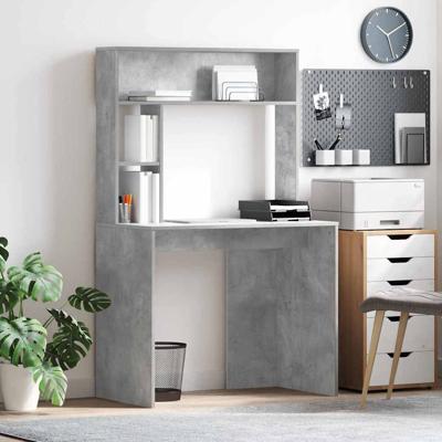 Bureau met plank Betongrijs 91 x 50 x 149 cm Bewerkt hout