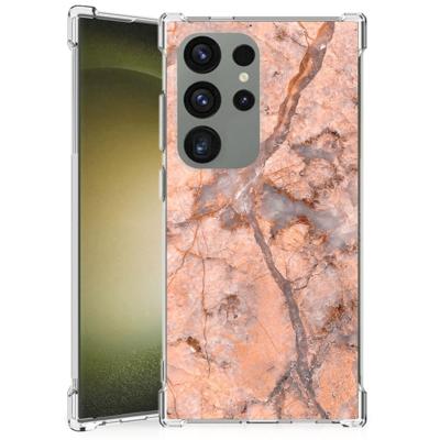 Samsung Galaxy S24 Ultra Anti-Shock Hoesje Marmer Oranje Samsung Galaxy S24 Ultra Anti-Shock Hoesje Marmer Oranje
