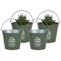 Plantenpot/bloempot emmer voor buiten - 4x - zink - legergroen - D24 x H19 cm - thumbnail