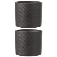 3x stuks bloempot in het relief donkergrijs keramiek voor kamerplant H17.5 x D19.5 cm