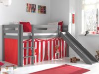 Bed ALIZE met glijbaan 90x200 cm grijs pijnboom tent circus - thumbnail