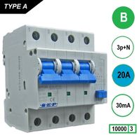 20A 3 fase Aardlekautomaat 3p+n B20 30mA 10kA SEP nul aan de rechterkant