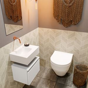 Toiletmeubel Mondiaz Andor | 40 cm | Meubelkleur Talc | Lex vrijhangend wastafel Talc Links | Zonder kraangat
