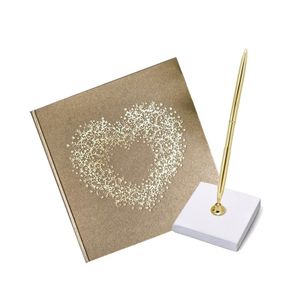 Bruiloft gastenboek met hart en luxe pen incl. houder