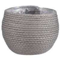 Naturel grijs rotan planten pot mand van gedraaid jute/riet H15 en D18 cm