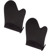 Set van 2x stuks neopreen ovenwant/ovenhandschoen zwart 17,5 x 27,5 cm - thumbnail