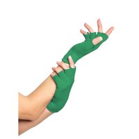 Verkleed handschoenen vingerloos - groen - one size - voor volwassenen - thumbnail