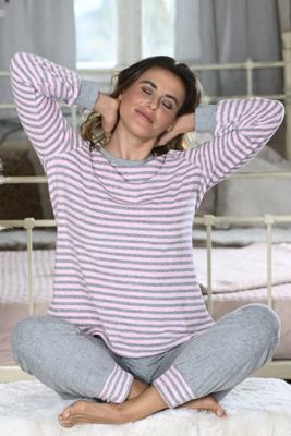 Badstoffen pyjama roze grijs