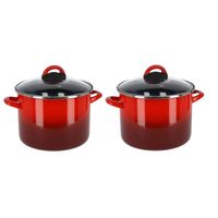 Set van 2x stuks rvs rode kookpan/pan met glazen deksel 20 cm 4,8 liter - Kookpannen - thumbnail