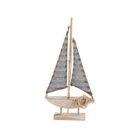 CosyDecor Zeilboot hout/zink 19x5x38cm