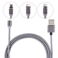 1.05m 8 Pin + Micro USB + USB-C / Type-C to USB Weave Data Sync Charging Cable with LED Indicator For iPhone iPad Galaxy Sony Huawei Xiaomi LG