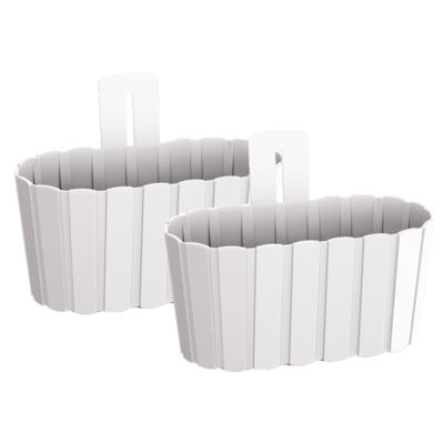Muur plantenpot/bloempot houtlook - Set van 2x stuks - kunststof - 27 x 15 cm - parel wit Muur plantenpot/bloempot houtlook - Set van 2x stuks - kunststof - 27 x 15 cm - parel wit